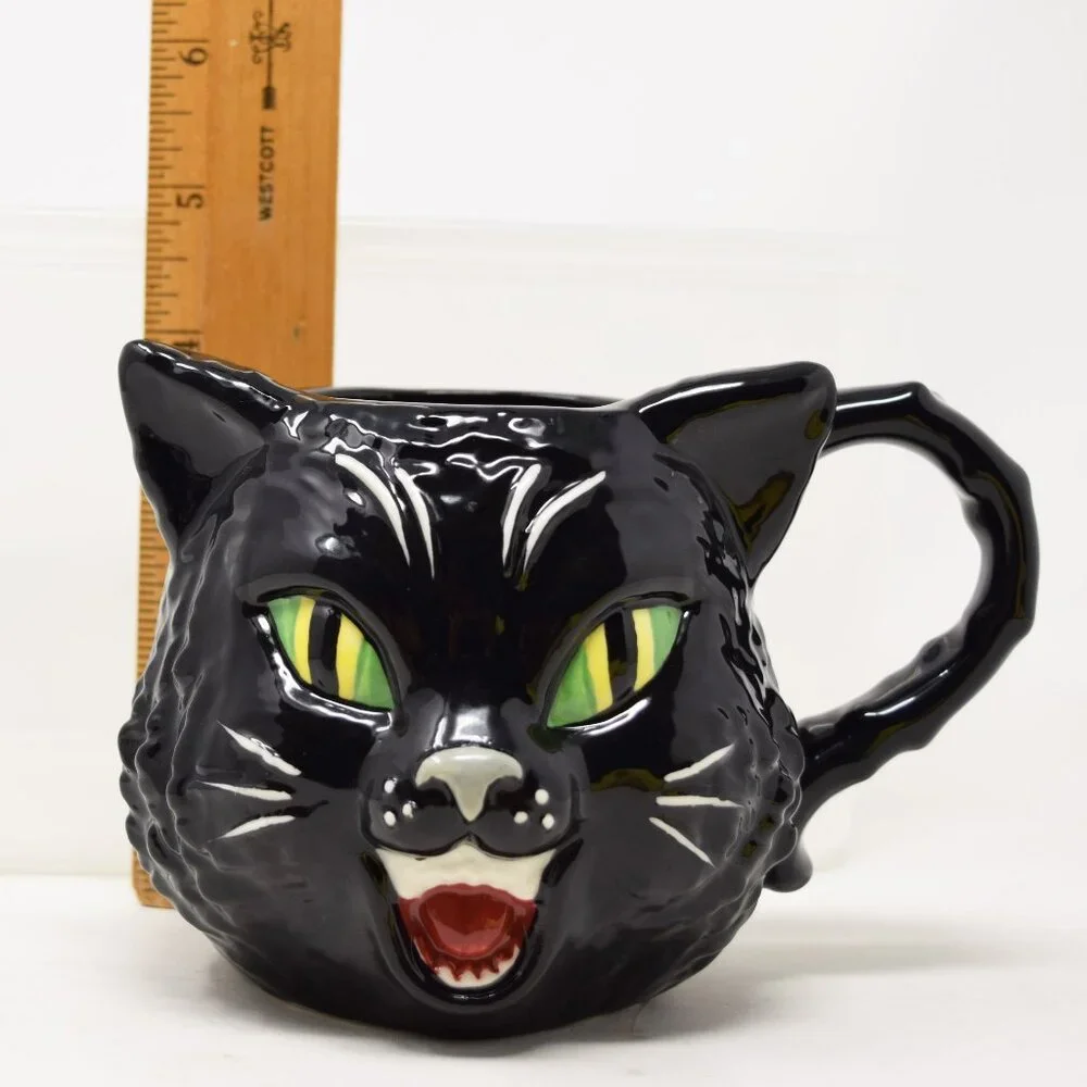 Williams Sonoma Halloween Black Cat Mug 13 oz Figural 3D Cup New Spooky Witchy